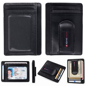 Alpine Swiss Mens RFID Safe Money Clip Wallet Minimalist ID Window Card Case FPW